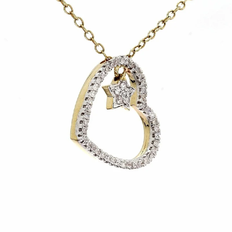 men’s leather necklace with pendant -1/6 Ct. Diamond Heart Dangle Star Womens Pendant 10k Yellow Gold