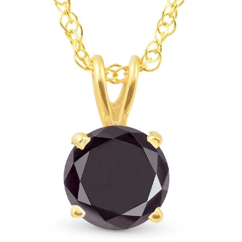 moon pendant necklace for women -1 Ct Black Diamond Solitaire Pendant Necklace Yellow Gold