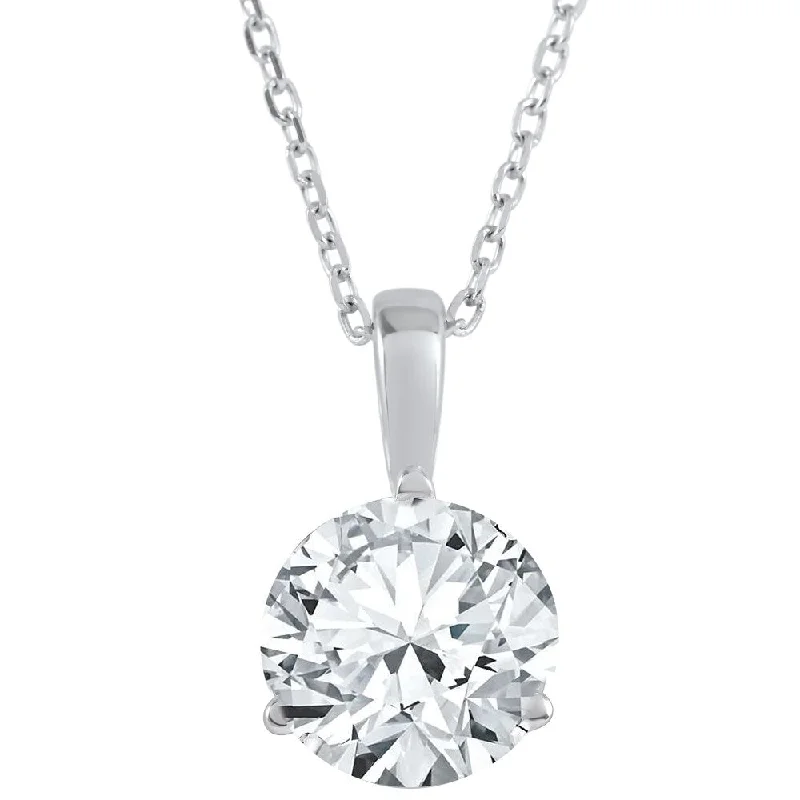 custom engraved necklace for women -1 ct Solitaire Lab Grown Diamond Pendant in 14K White Gold