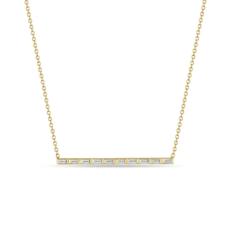 contemporary pendant necklace for women -14k 10 Channel Set Baguette Diamond Bar Pendant Necklace