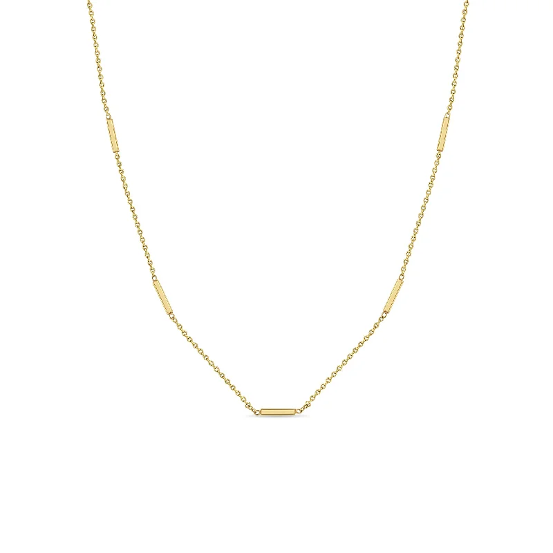 minimalist gold necklace -14k 5 Horizontal Tiny Bar Station Necklace