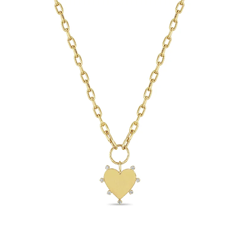 minimalist diamond necklace -14k 7 Prong Diamond Heart Pendant on Medium Square Oval Chain