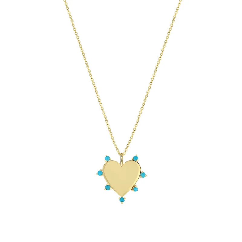 boho style necklace for summer -14k 7 Prong Turquoise Heart Pendant Necklace