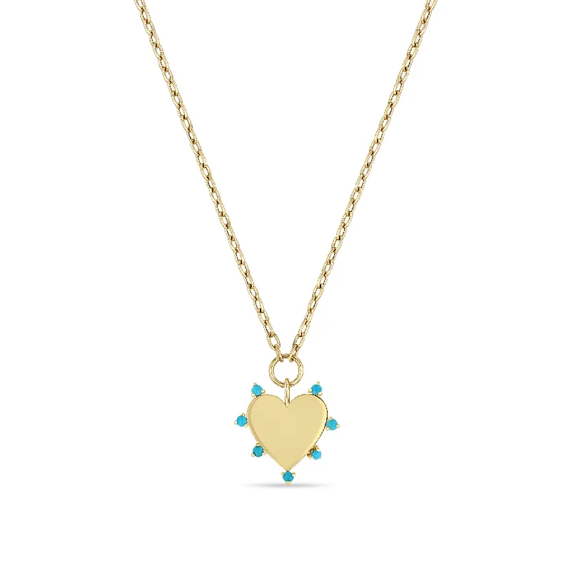 vintage necklace for women -14k 7 Prong Turquoise Heart Pendant on Small Square Oval Chain