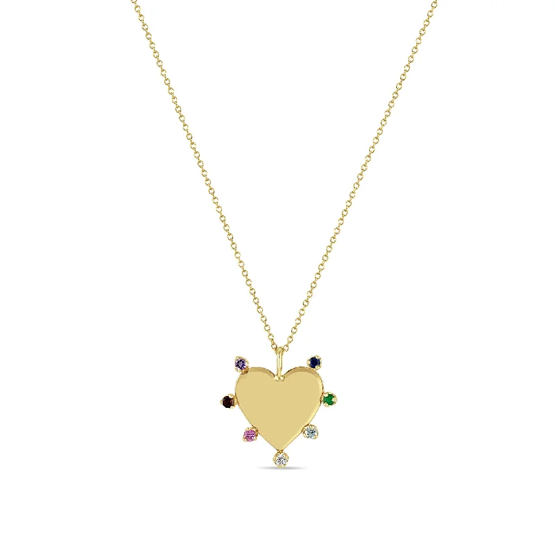 minimalist gold necklace -14k 7 Rainbow Gemstones Heart Pendant Necklace