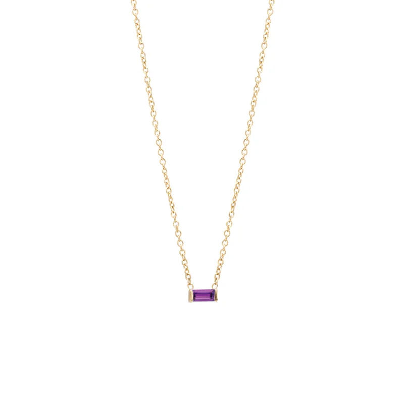 pearl necklace for brides -14k amethyst baguette necklace | February Birthstone