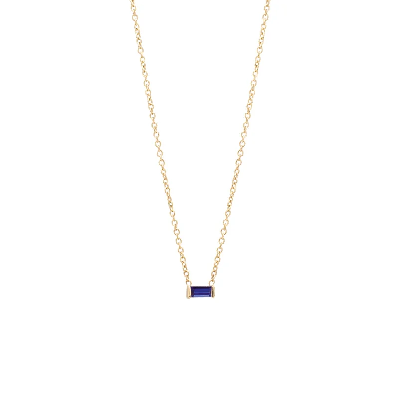 elegant diamond necklace for weddings -14k blue sapphire baguette necklace | September Birthstone