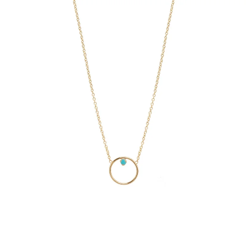 crystal necklace for weddings -14k Circle Prong Turquoise Necklace