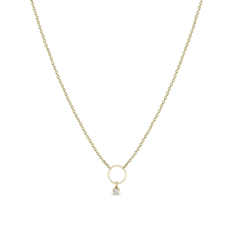 silver and gold necklace for layering -14k Circle Necklace with Dangling Diamond Bezel