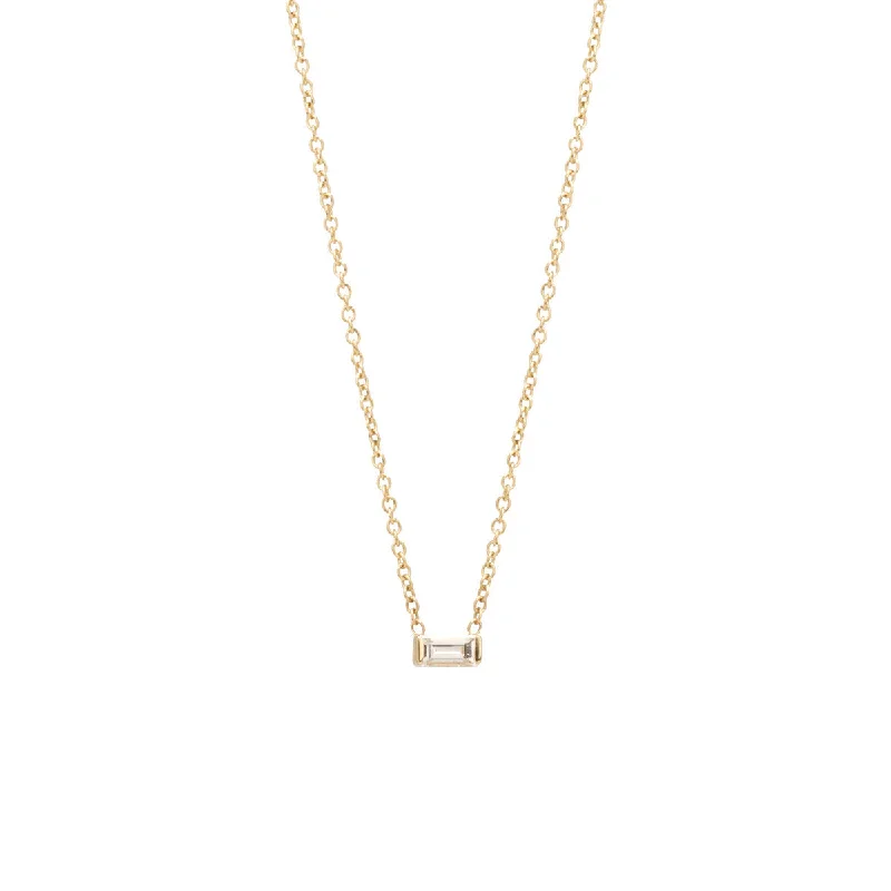 long necklace for layering -14k Medium Baguette Diamond Necklace | April Birthstone