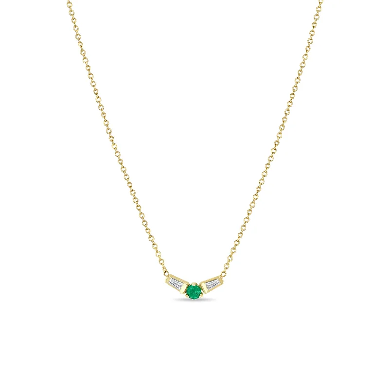 heart shaped necklace for girls -14k Emerald & Angled Tapered Baguette Diamonds Necklace