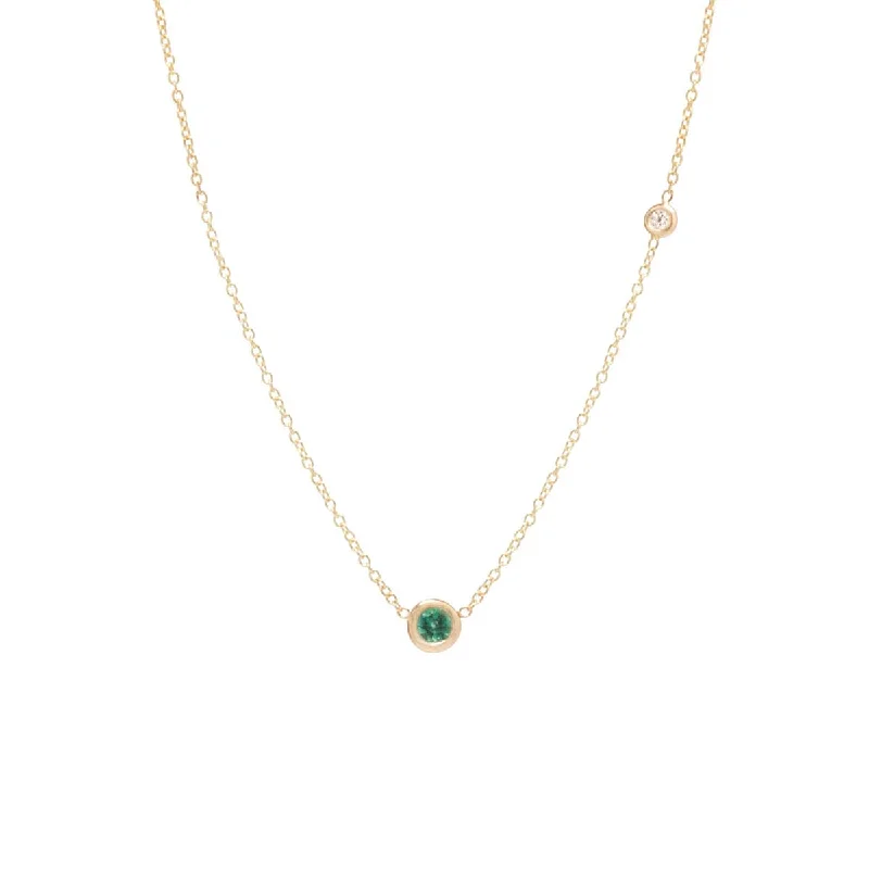 elegant diamond necklace for weddings -14k Emerald & Floating Diamond Necklace