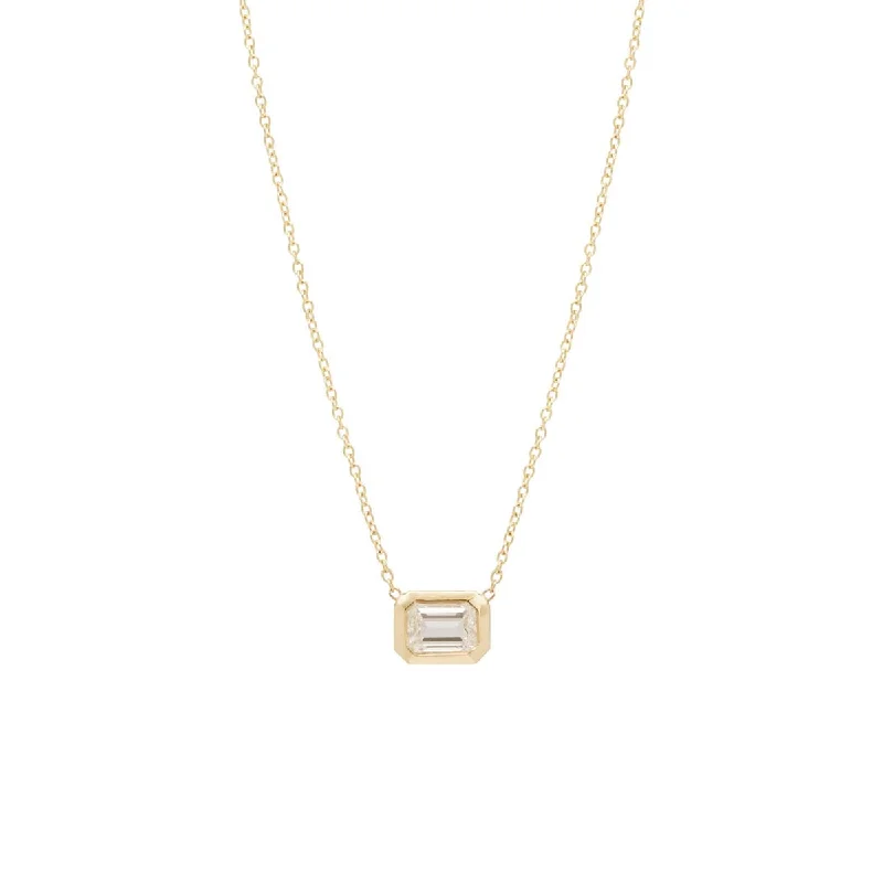 diamond tennis necklace for women -14k Large Emerald Cut Diamond Necklace