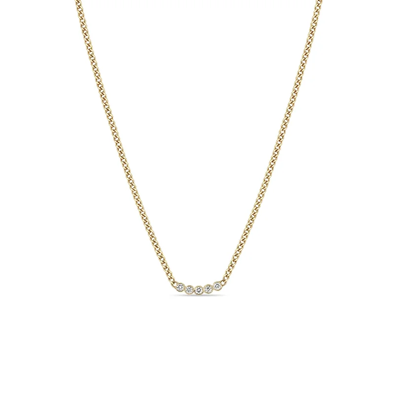 crystal necklace for weddings -14k 5 Diamond Bezel Extra Small Curb Chain Necklace