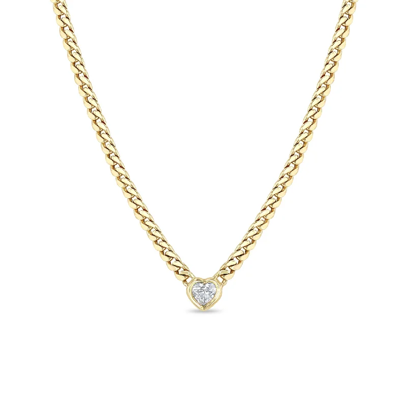 crystal necklace for weddings -14k Floating Heart Shaped Diamond Small Curb Chain Necklace