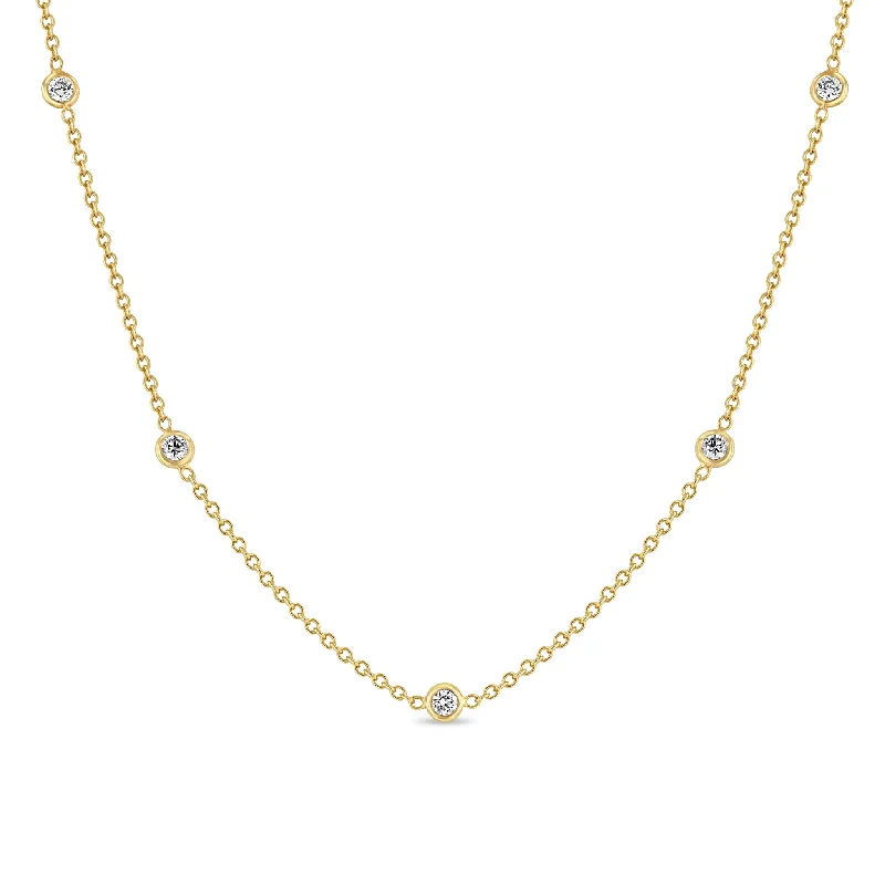 initial necklace for women -14k 5 Floating Diamond Station Necklace