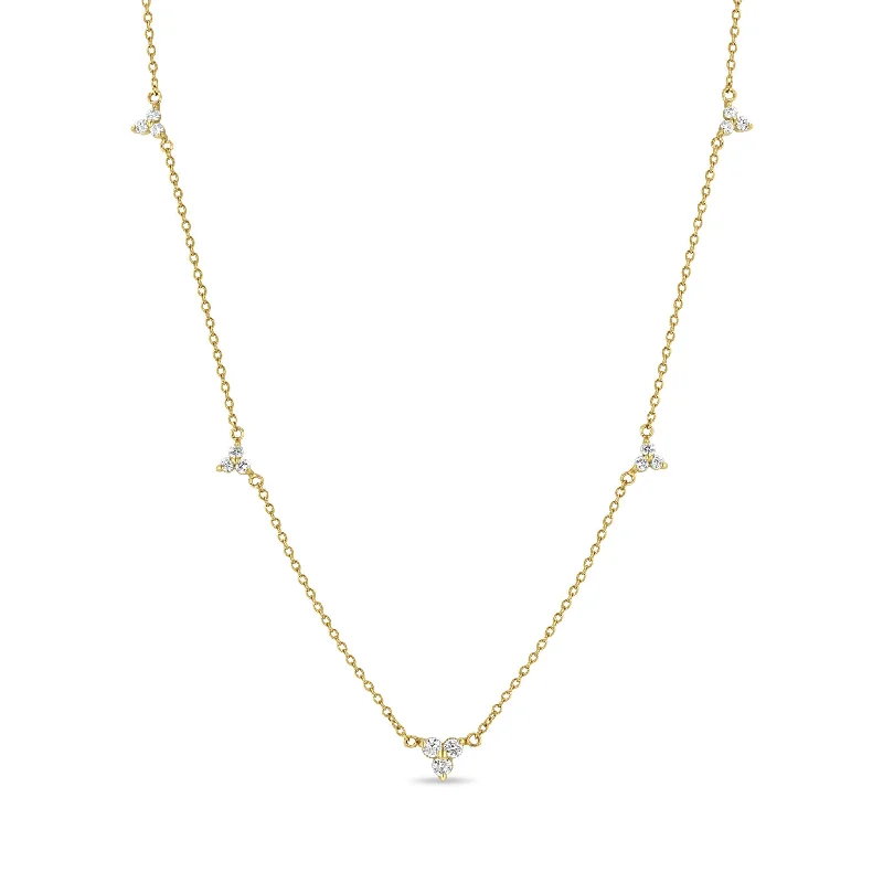 double chain necklace for men -14k 5 Graduated Diamond Trio Station Necklace