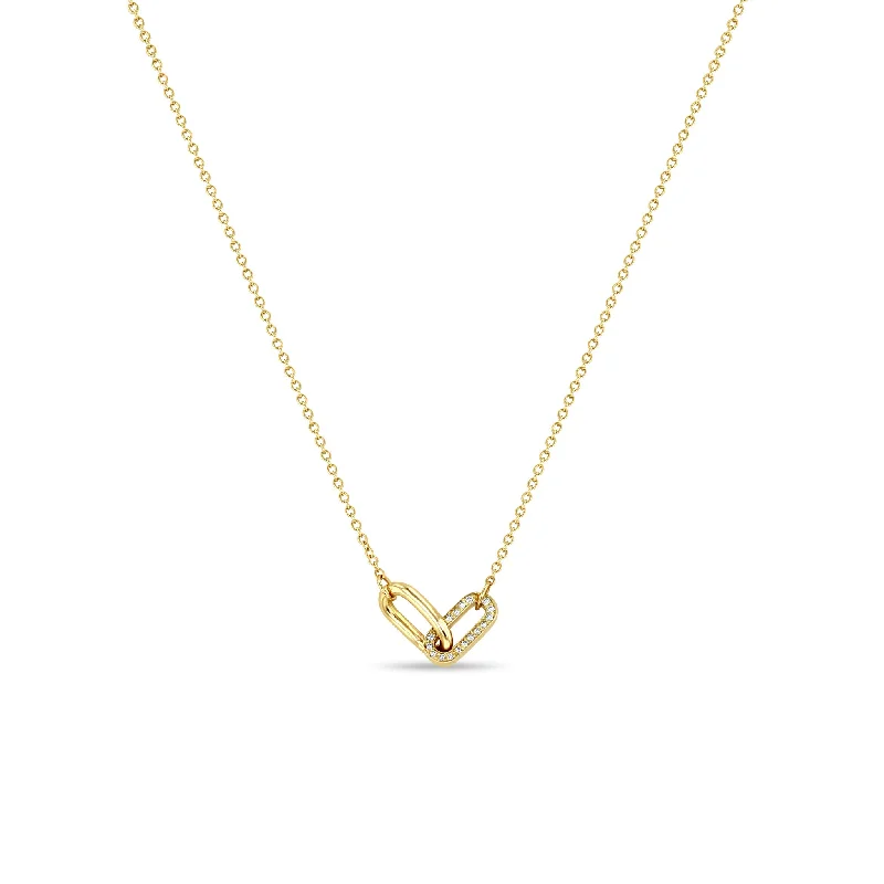 geometric necklace for women -14k Gold & Pavé Diamond Double Link Necklace