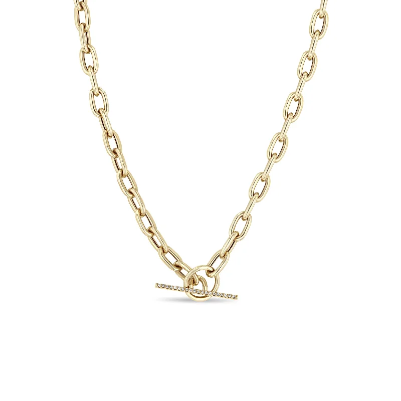 best necklace for layering -14k Extra Large Square Oval Link Chain Pavé Diamond Toggle Necklace