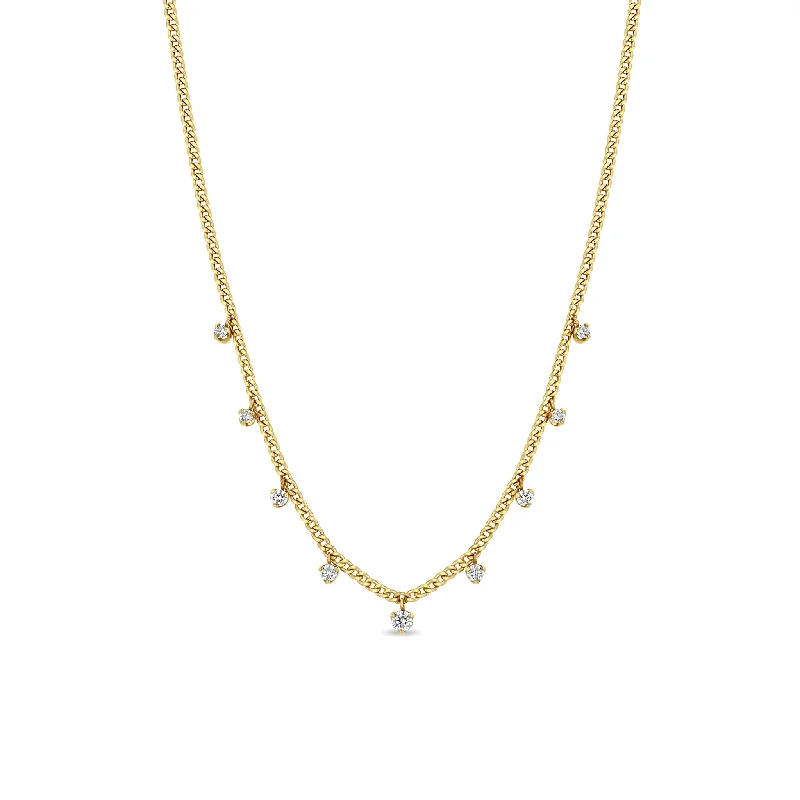 cute charm necklace for kids -14k 9 Dangling Prong Diamond Extra Small Curb Chain Necklace