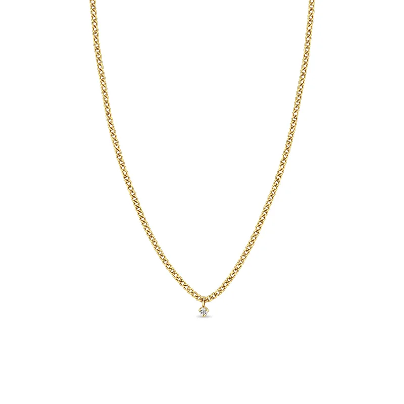 multi-layer necklace for women -14k Prong Diamond Extra Small Curb Chain Necklace