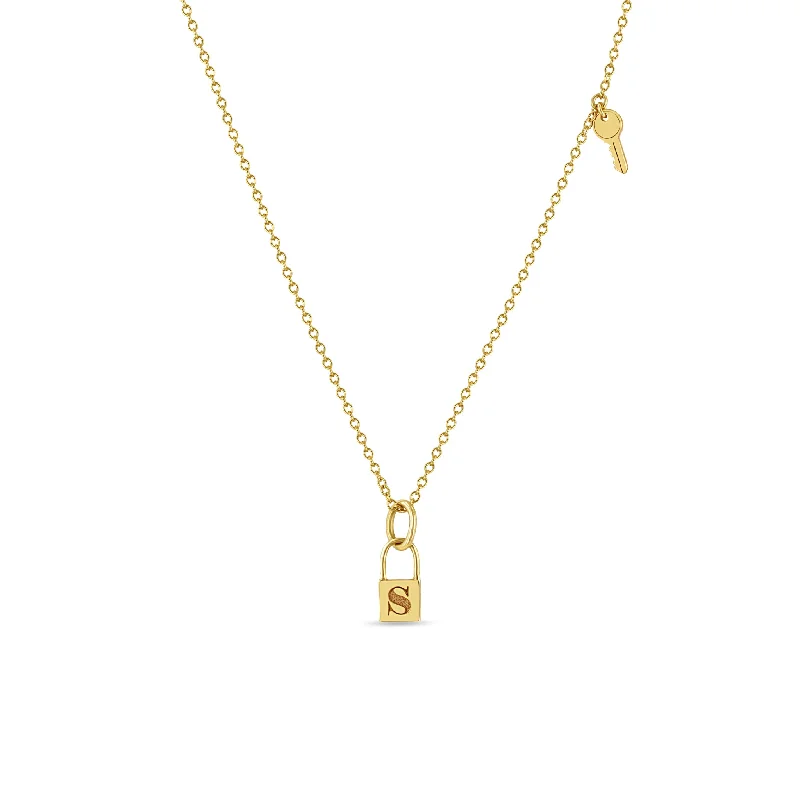 simple chain necklace for women -14k Midi Bitty Initial Lock & Itty Bitty Key Charm Necklace