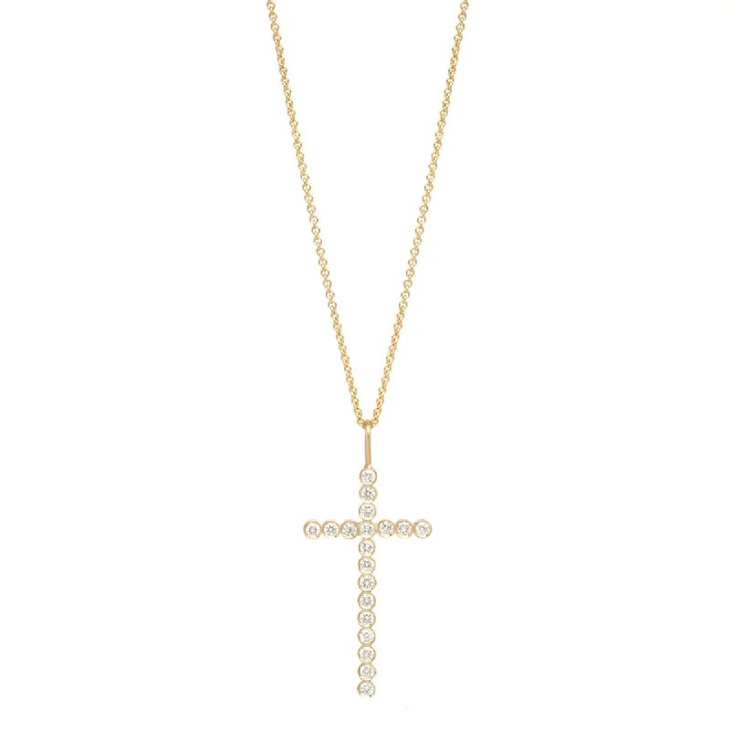 stylish choker necklace for women -14k Large Diamond Bezel Cross Pendant Necklace