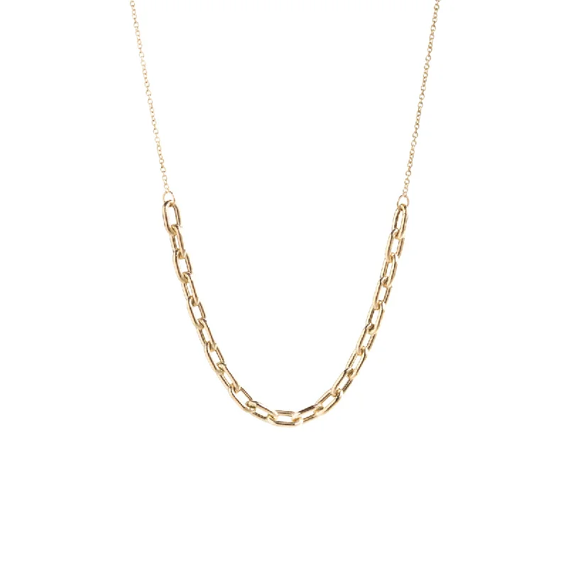 chunky chain necklace for men -14k Large Square Oval Link Station Necklace