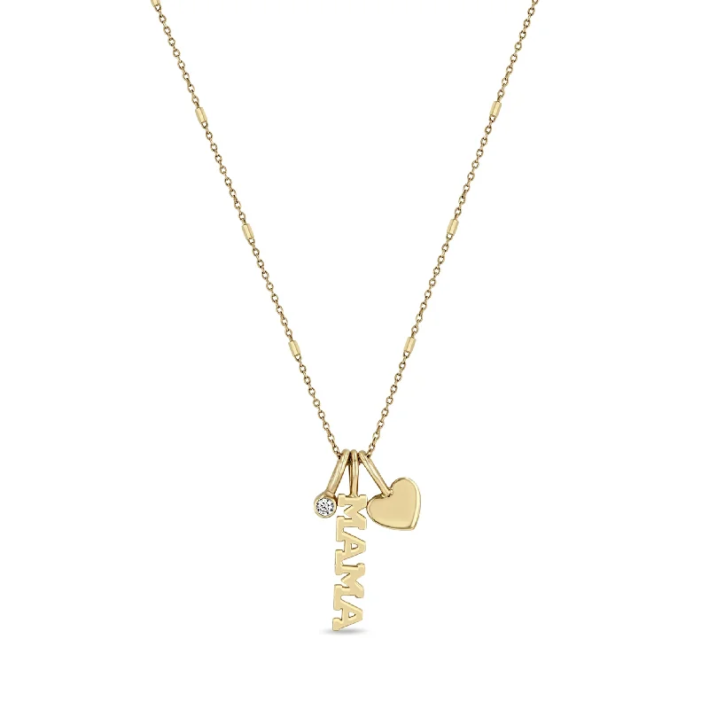 butterfly pendant necklace -14k MAMA Charm Necklace with Heart & Diamond