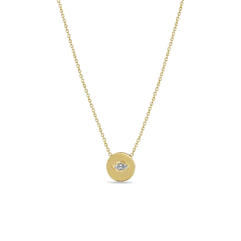 luxury necklace for special occasions -14k Marquise Diamond Small Disc Pendant Necklace