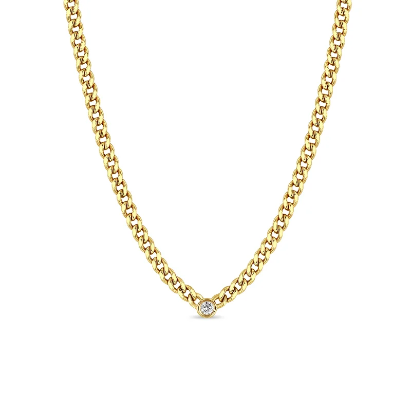 colorful stone necklace for girls -14k Medium Curb Chain Necklace with Floating Diamond