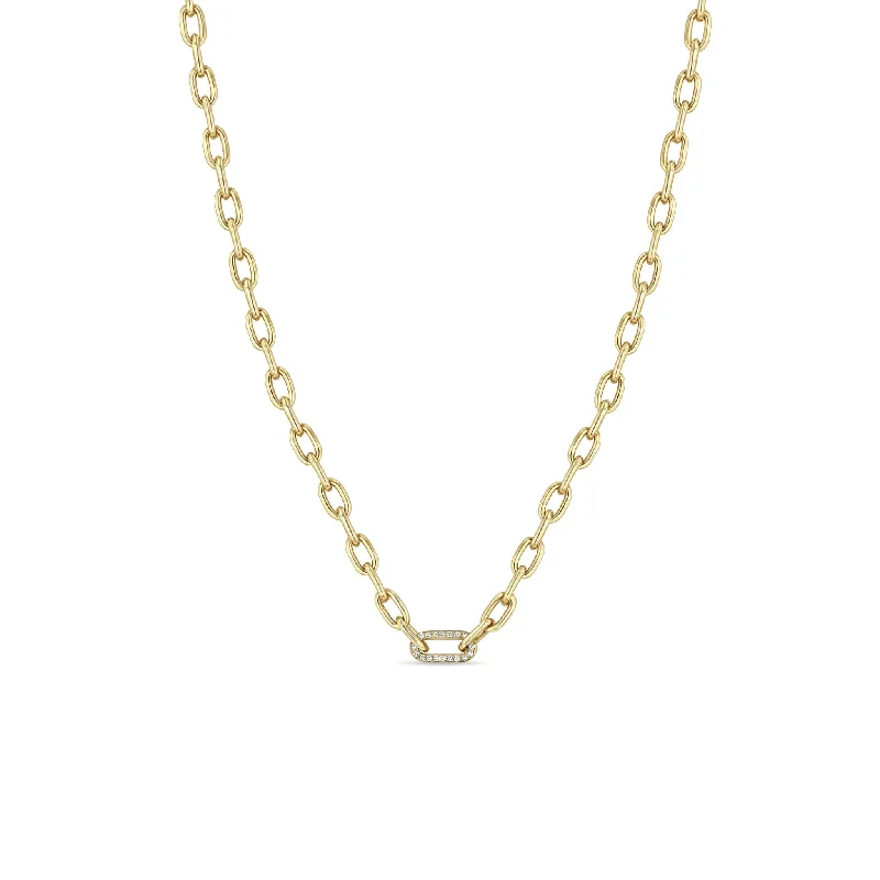 round pendant necklace for men -14k Gold Medium Square Oval Chain with Pavé Diamond Link Necklace