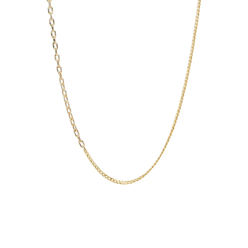 round pendant necklace for men -14k Mixed XS Curb & Small Square Oval Link Chain Necklace