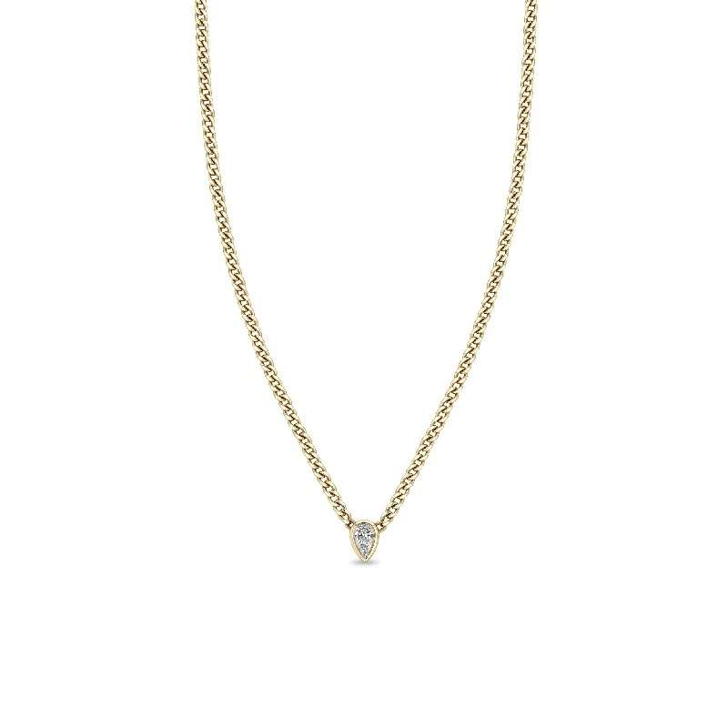 custom letter necklace for girls -14k Extra Small Curb Chain Pear Diamond Bezel Necklace