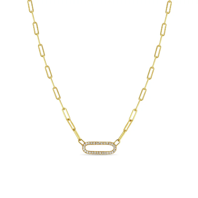 thick chain necklace for men -14k Pavé Diamond Link Small Paperclip Chain Necklace