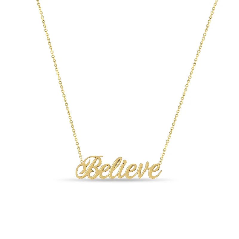 angel wing necklace for women -14k Gold Script Letter Believe Necklace