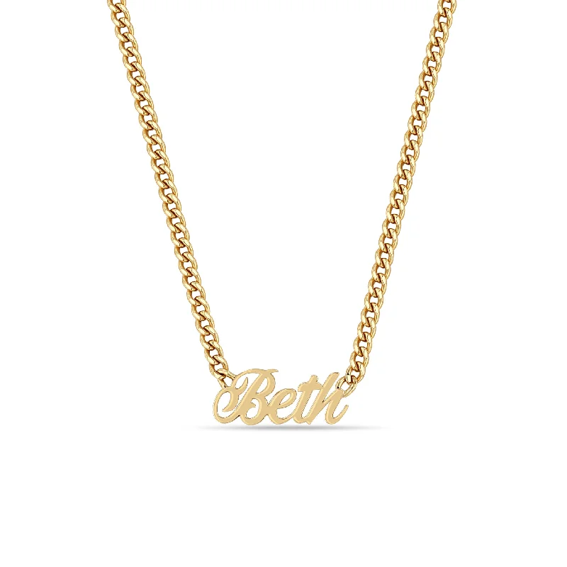 pendant necklace for layering -14k Gold Script Letter Custom Name Curb Chain Necklace