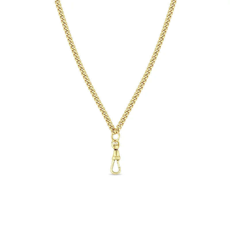 geometric necklace for women -14k Gold Small Curb Chain Necklace with Fob Clasp Drop