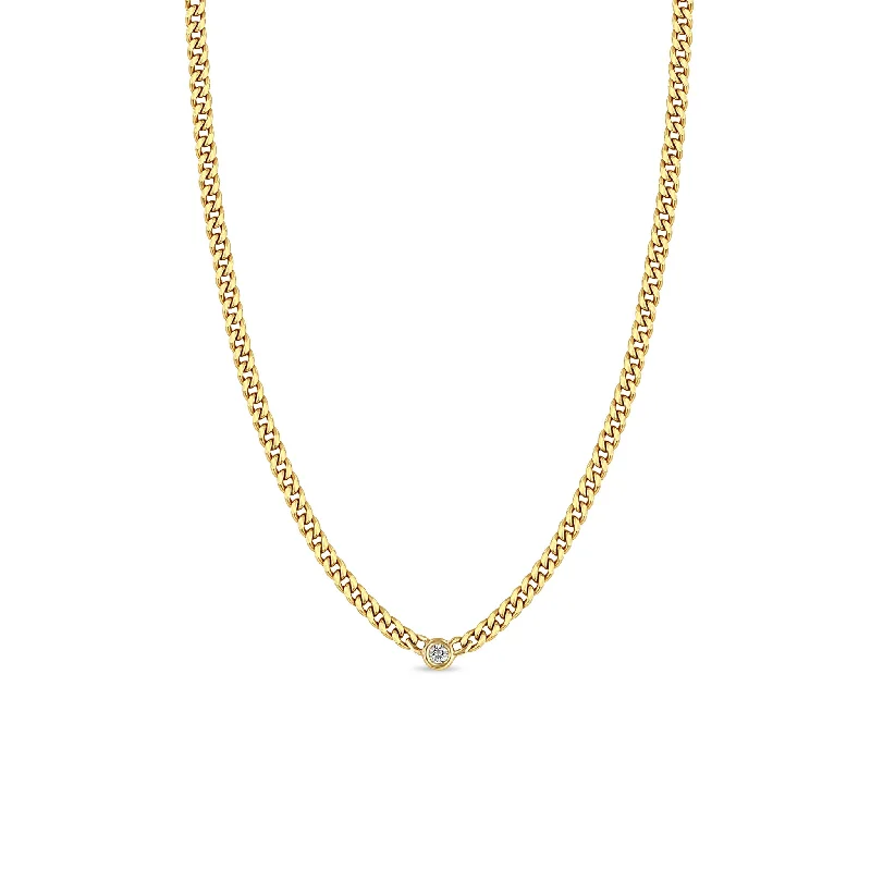 luxury pearl necklace for brides -14k Small Curb Chain Necklace with Floating Diamond