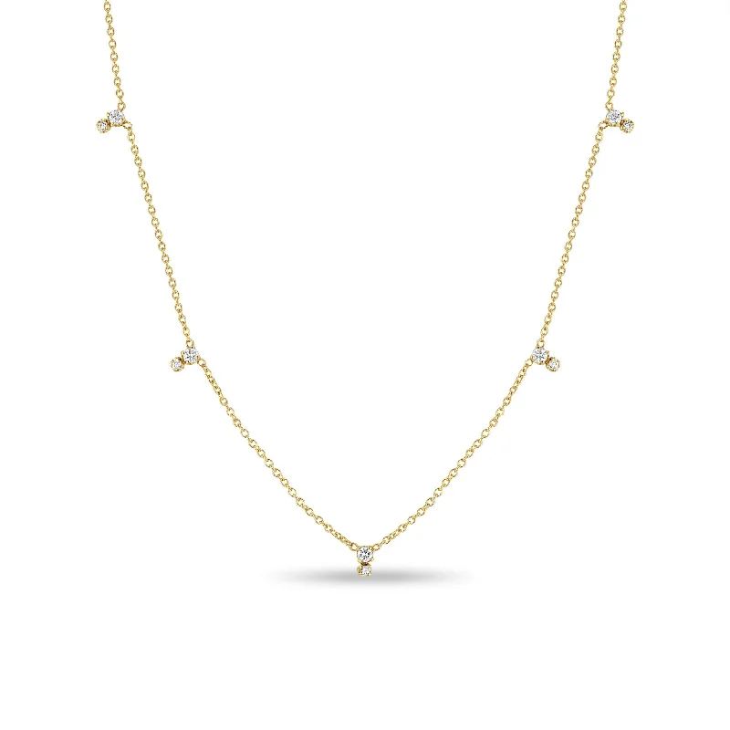 pendant necklace for everyday wear -14k Stacked Prong Diamond Station Necklace