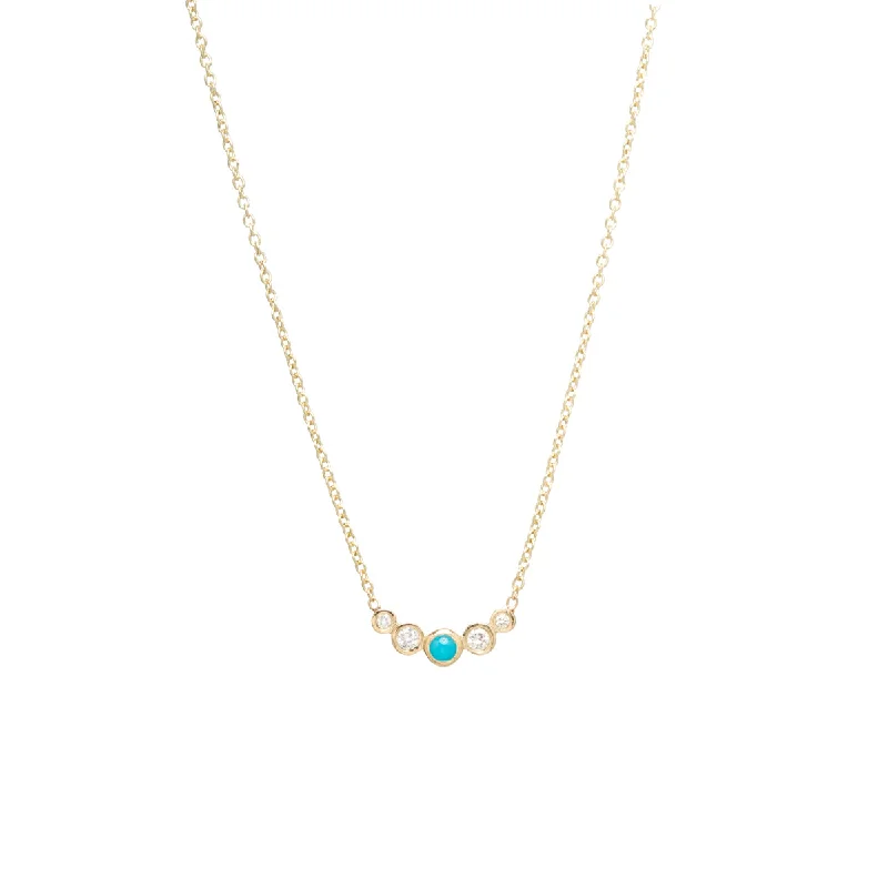 diamond pendant necklace -14k 5 Graduated Bezel Turquoise & Diamond Necklace