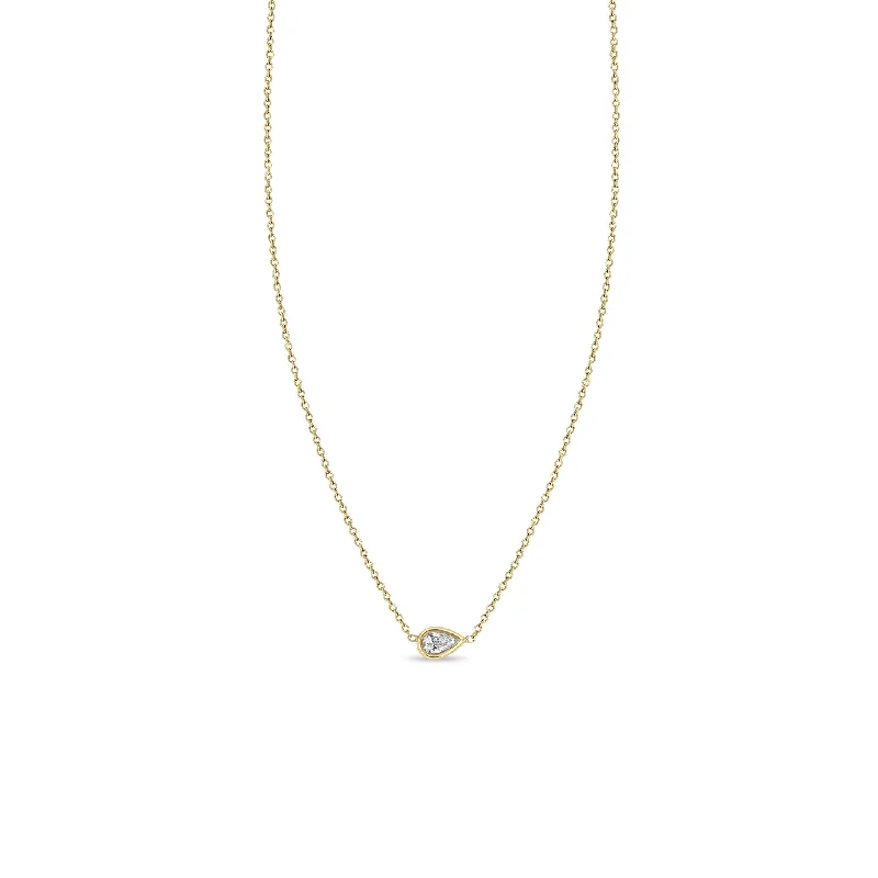 rose gold necklace for bridesmaids -14k Horizontal Pear Shaped Diamond Necklace