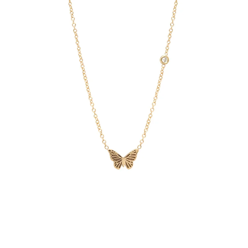 birthstone necklace for birthday gifts -14k Itty Bitty Butterfly Necklace with Floating Diamond