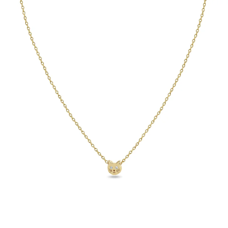 simple necklace for special occasions -14k Itty Bitty Cat with Diamond Eyes Necklace