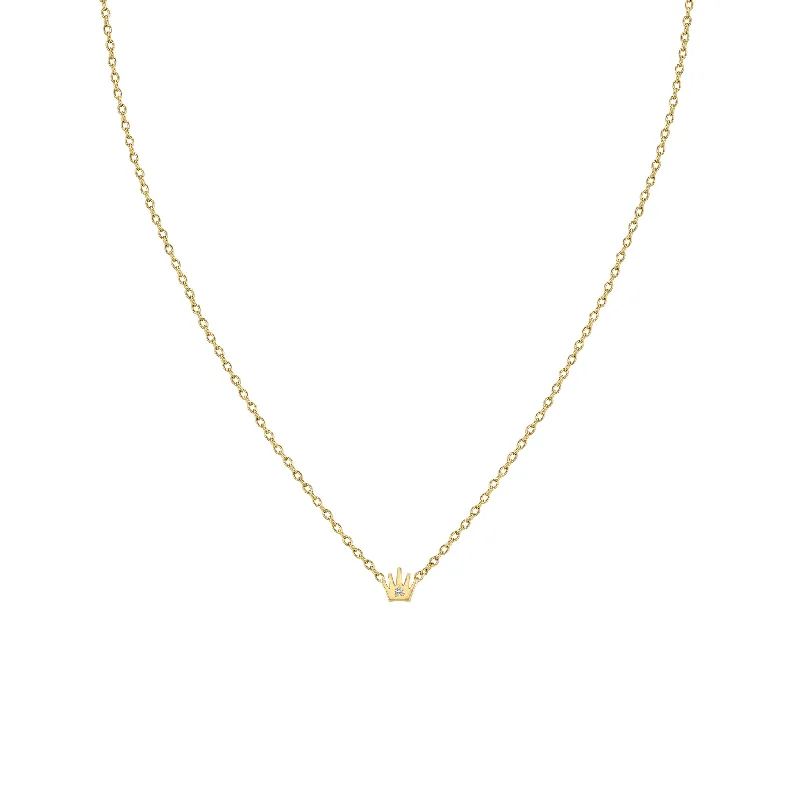 silver and gold necklace for layering -14k Itty Bitty Diamond Crown Necklace