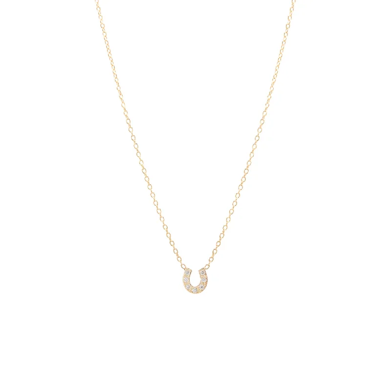 pendant necklace for layering -14k Itty Bitty Pavé Diamond Horseshoe Necklace