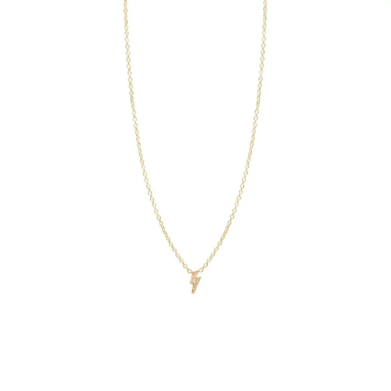 moon pendant necklace for women -14k Itty Bitty Pavé Diamond Lightning Bolt Necklace