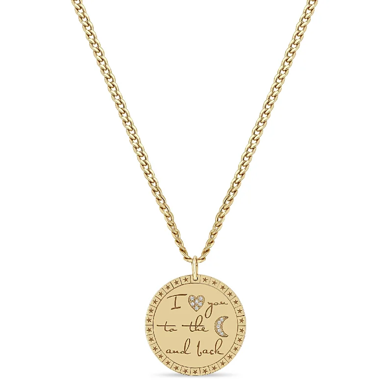 snake chain necklace for men -14k Large "I love you to the moon & back" Mantra Small Curb Chain Necklace