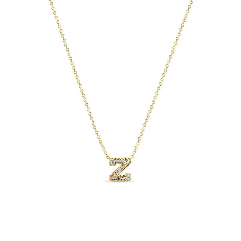 vintage silver necklace for men -14k Large Pavé Diamond Initial Letter Necklace