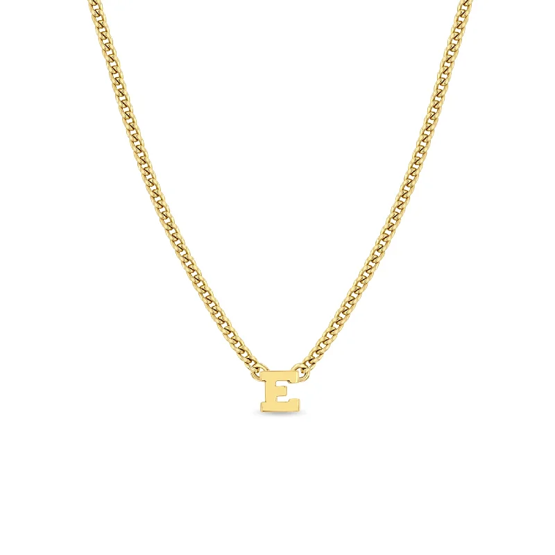 elegant gold necklace for special occasions -14k Curb Chain Initial Letter Necklace